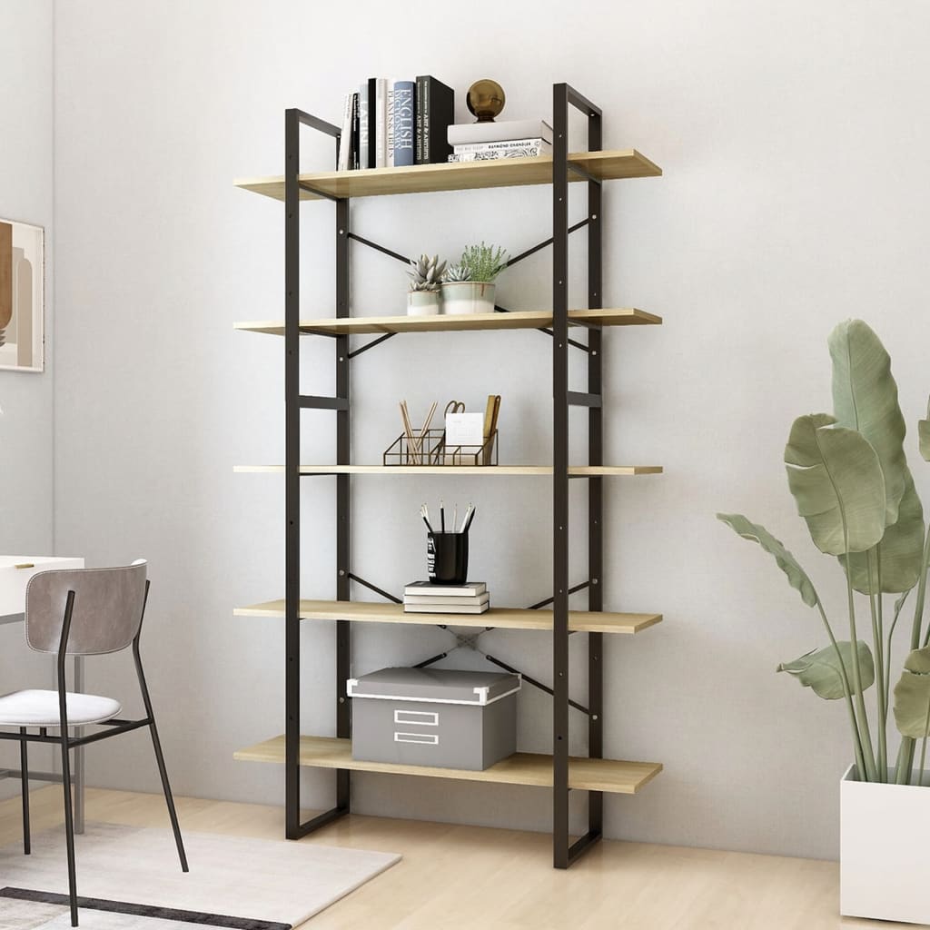 vidaXL 5-Tier Book Cabinet Sonoma Oak 39.4"x11.8"x68.9" Engineered Wood