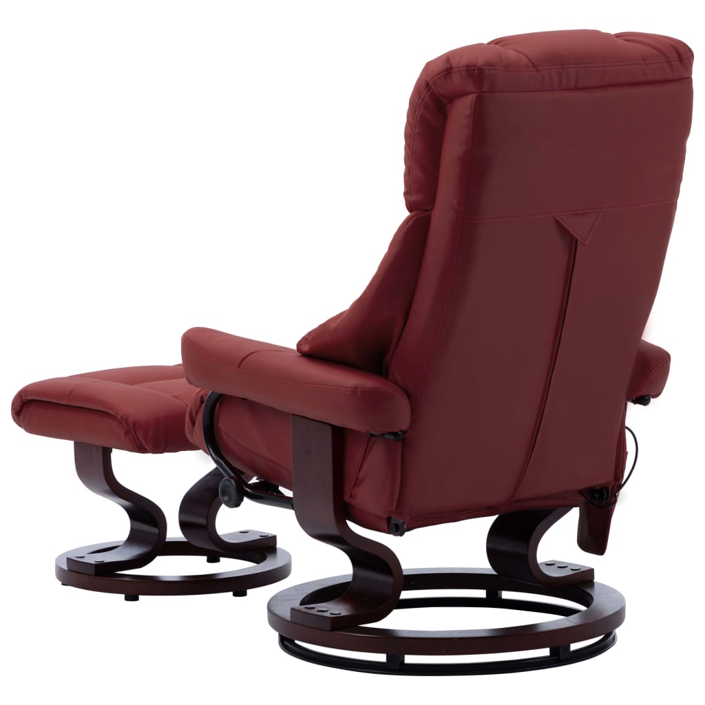 vidaXL Massage Recliner with Ottoman Wine Red Faux Leather and Bentwood