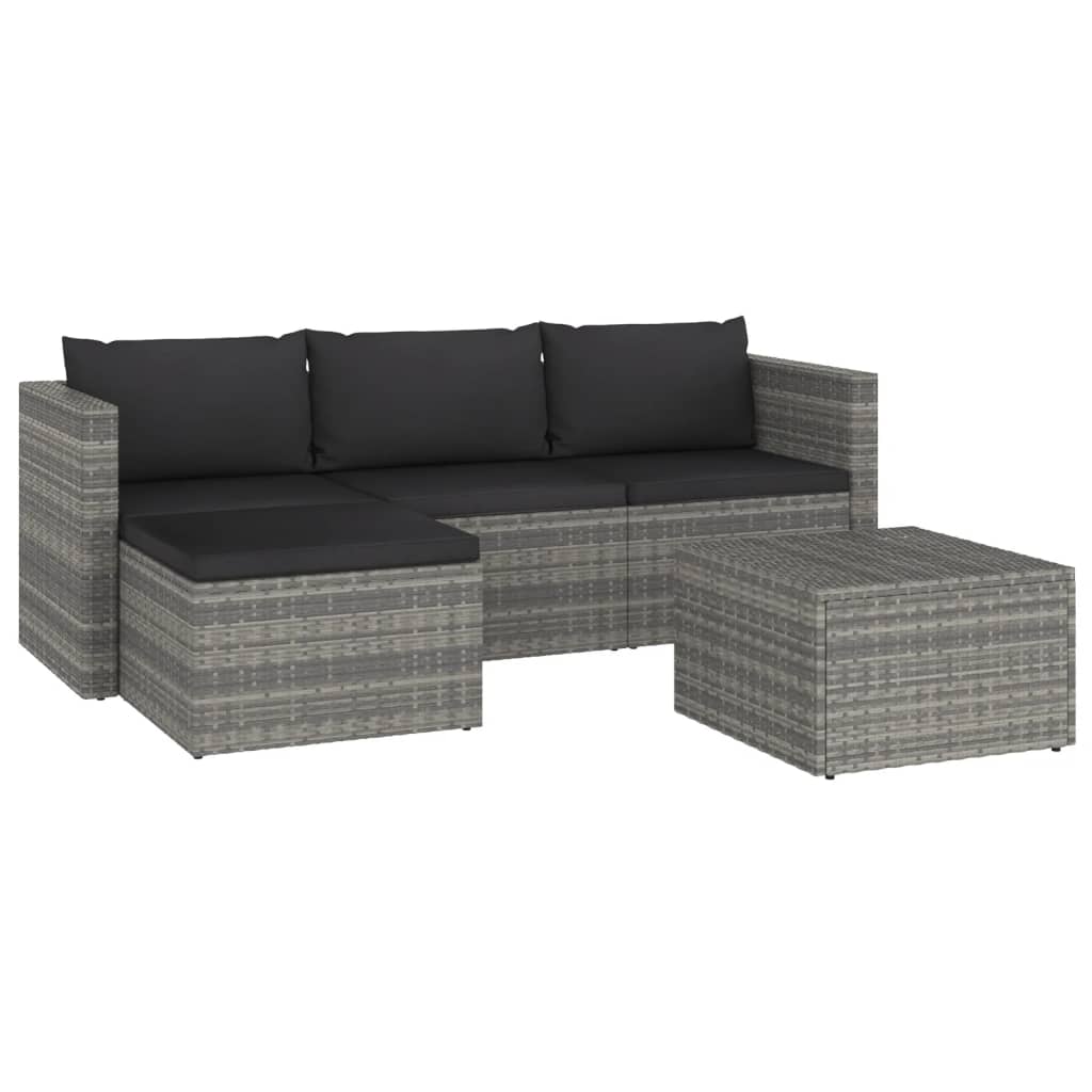 vidaXL 3 Piece Garden Lounge Set with Cushions Poly Rattan Gray