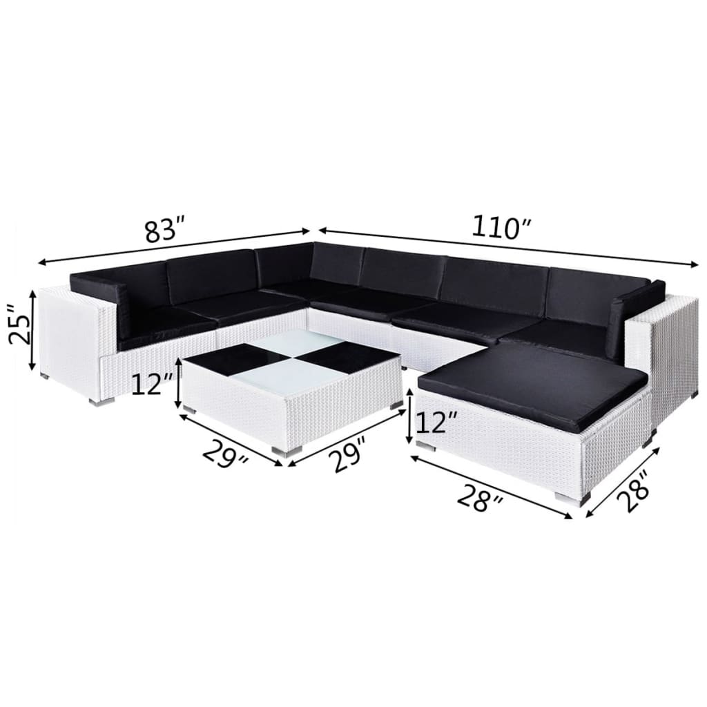 vidaXL 8 Piece Patio Lounge Set with Cushions Poly Rattan White