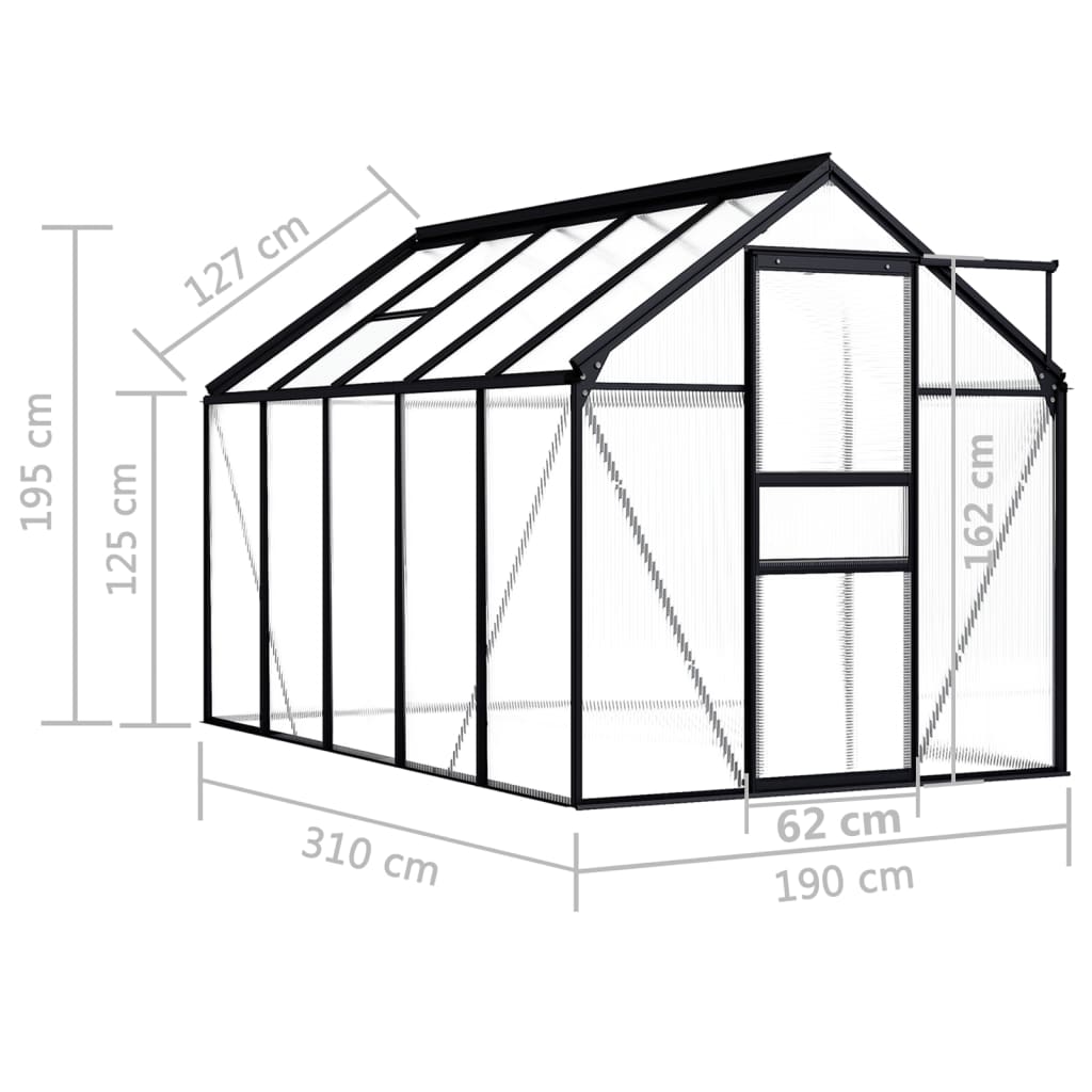 vidaXL Greenhouse Anthracite Aluminum 63.4 ft²