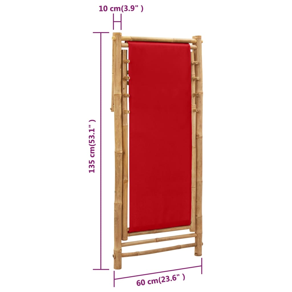 vidaXL Deck Chair Bamboo and Canvas Red
