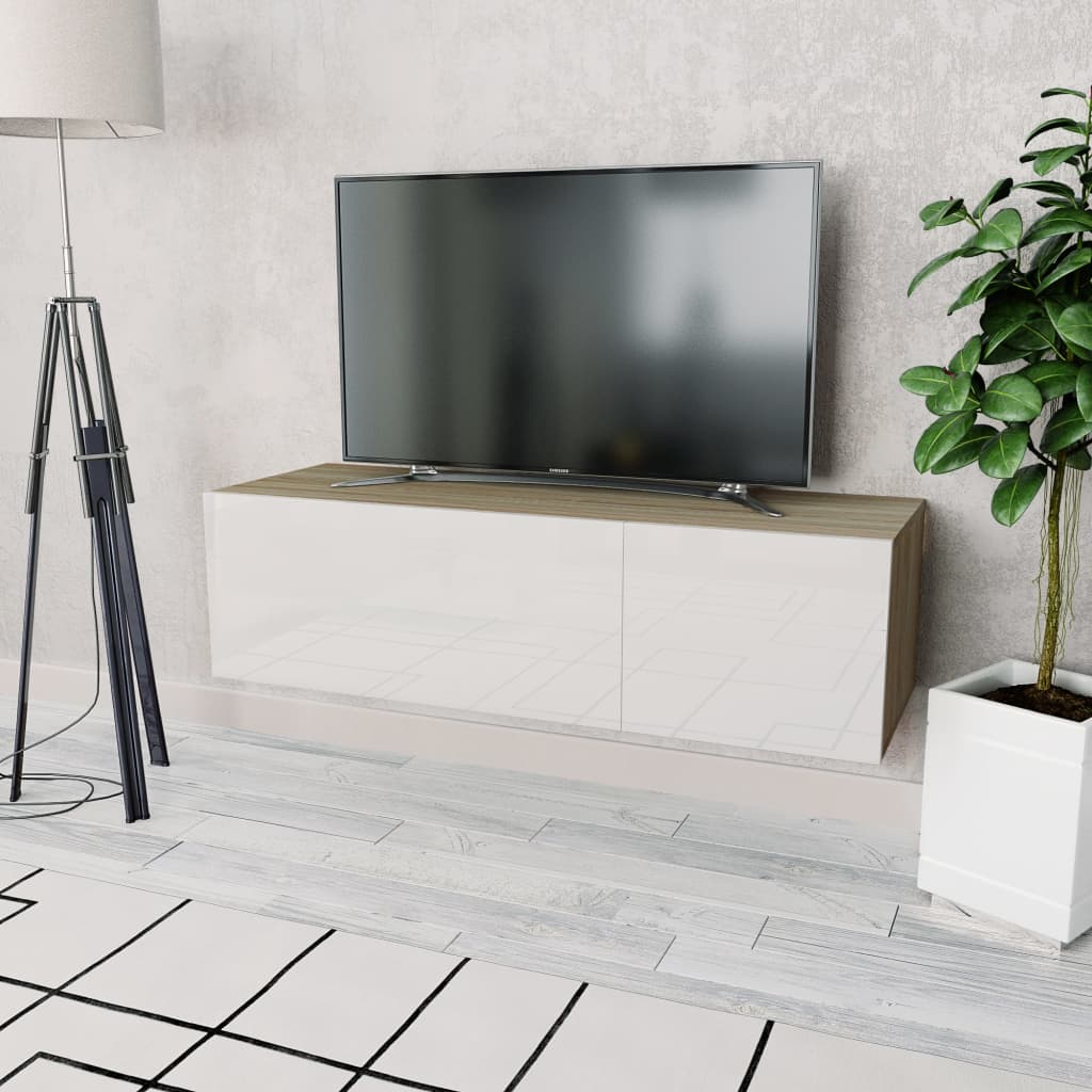 vidaXL TV Stand Engineered Wood 47.2"x15.7"x13.4" High Gloss White and Oak