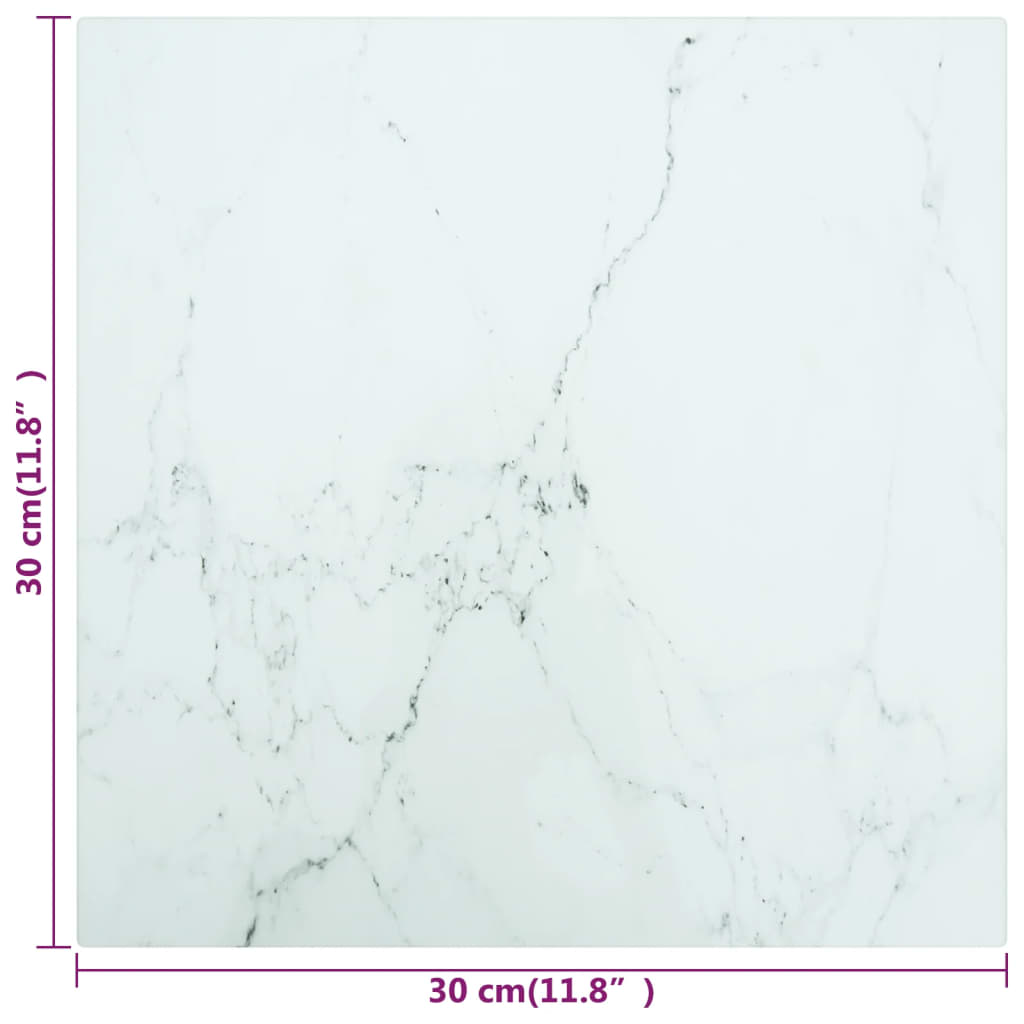 vidaXL Table Top White 11.8"x11.8" 0.2" Tempered Glass with Marble Design