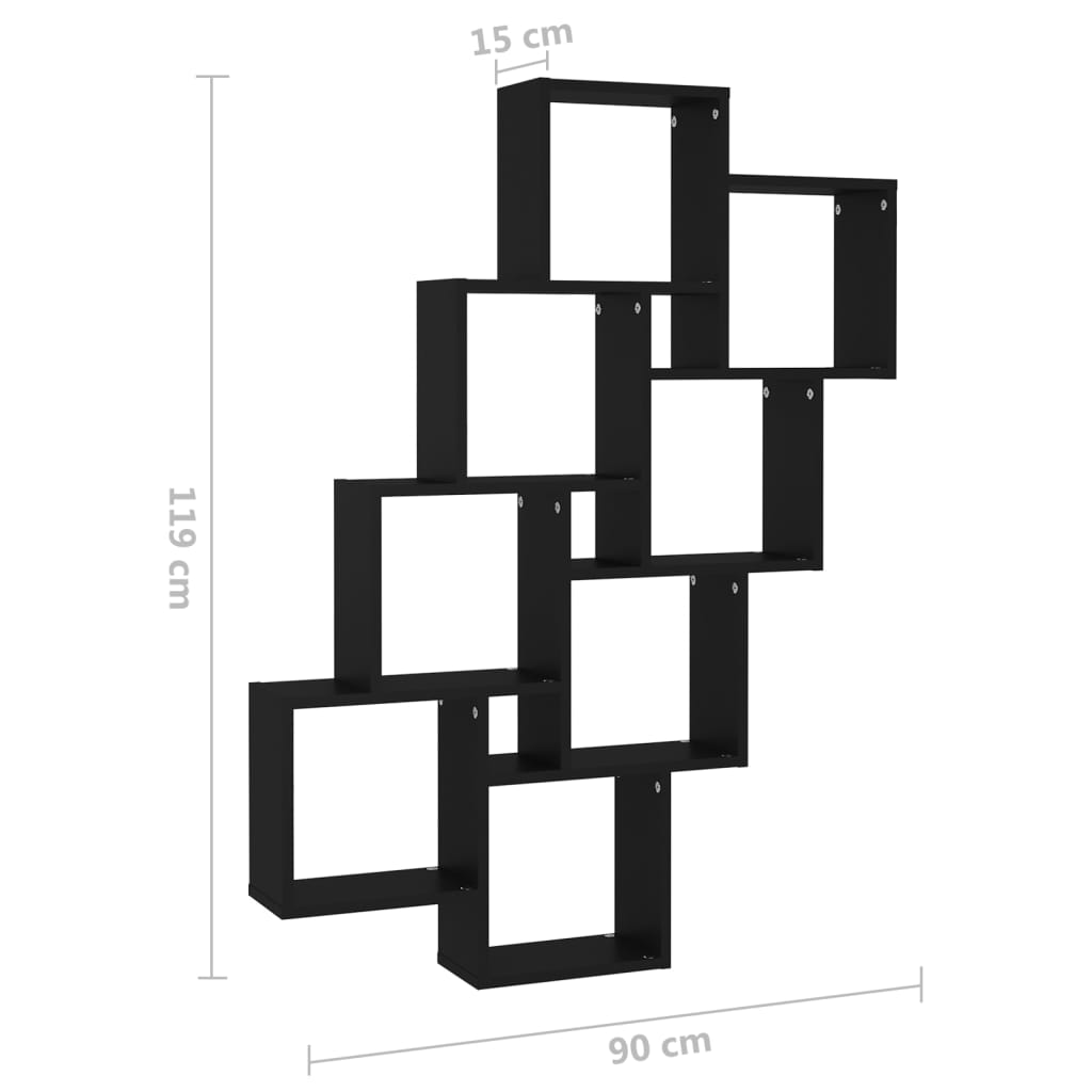 vidaXL Wall Cube Shelf Black 35.4"x5.9"x46.9" Engineered Wood