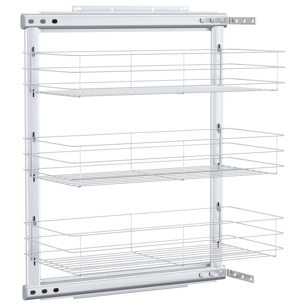 vidaXL 3-Tier Pull-out Kitchen Wire Basket Silver 18.5"x9.8"x22"