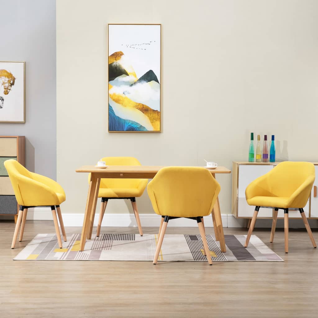 vidaXL Dining Chairs 4 pcs Yellow Fabric