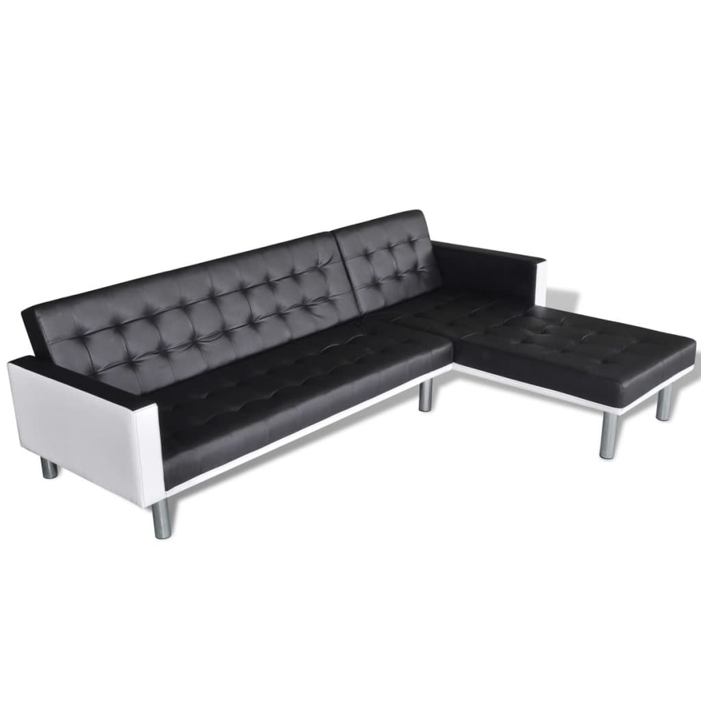 vidaXL L-shaped Sofa Bed Faux Leather Black