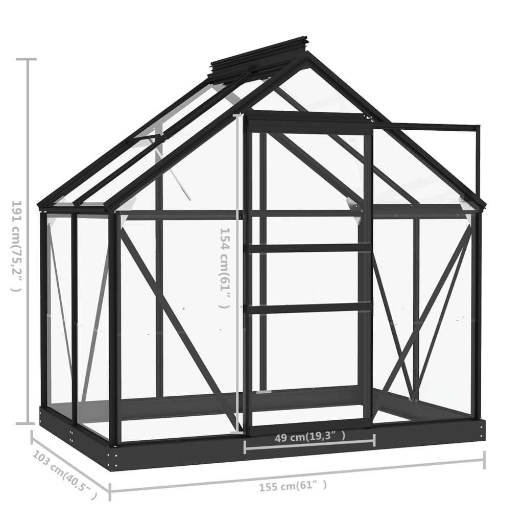 vidaXL Glass Greenhouse Anthracite 61"x40.6"x75.2" Aluminum