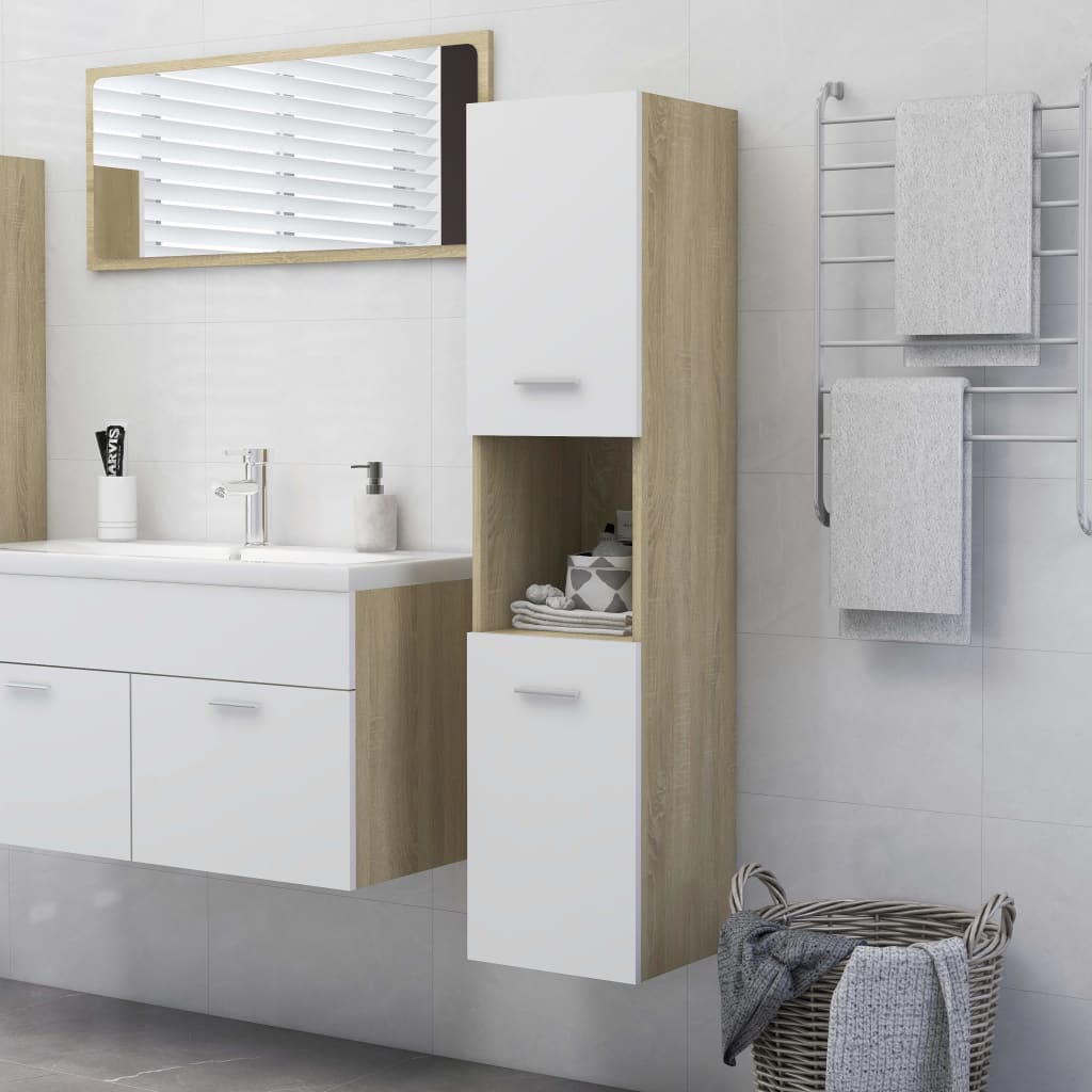 vidaXL Bathroom Cabinet White and Sonoma Oak 11.8"x11.8"x51.2" Chipboard