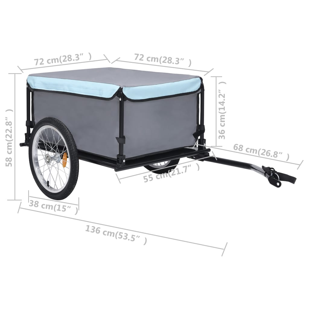 vidaXL Bike Cargo Trailer Black and Blue 143.3 lb