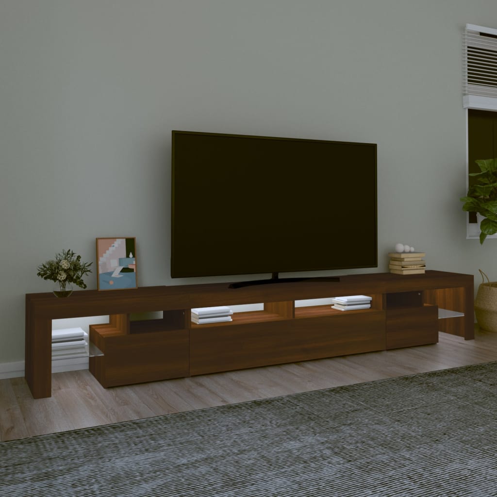 vidaXL TV Stand with LED Lights Brown Oak 102.4"x14.4"x15.7"