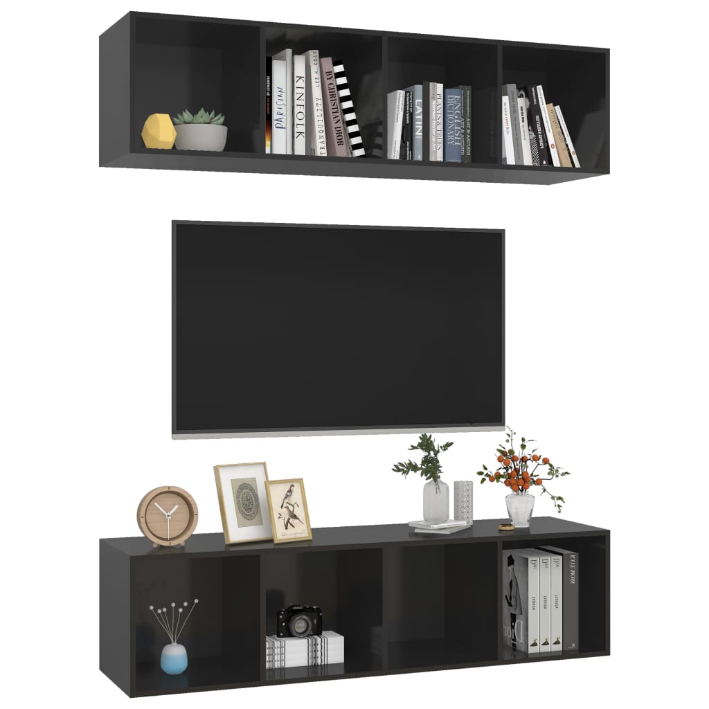 vidaXL Wall-mounted TV Stands 2 pcs High Gloss Black Engineered Wood