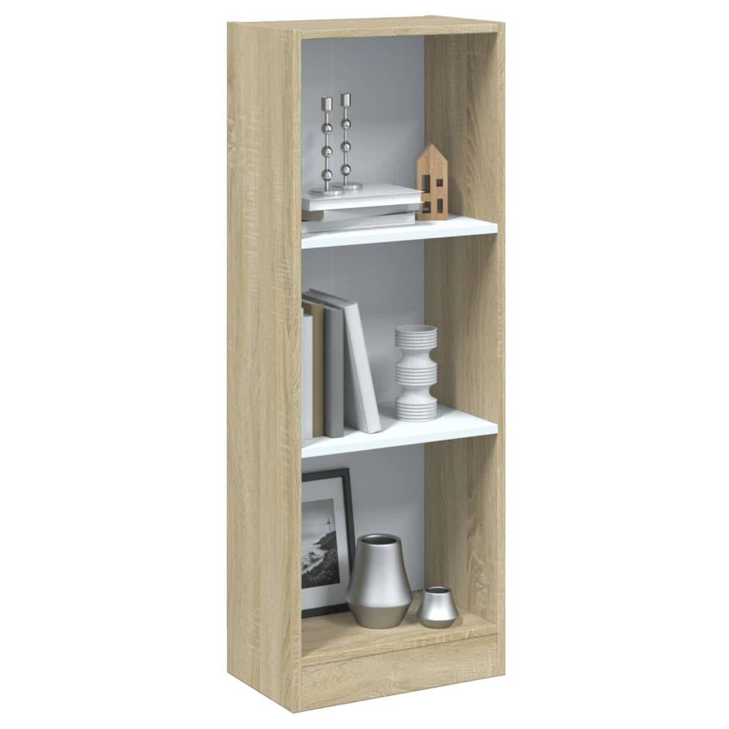 vidaXL 3-Tier Book Cabinet White and Sonoma Oak 15.7"x9.4"x42.5" Engineered Wood