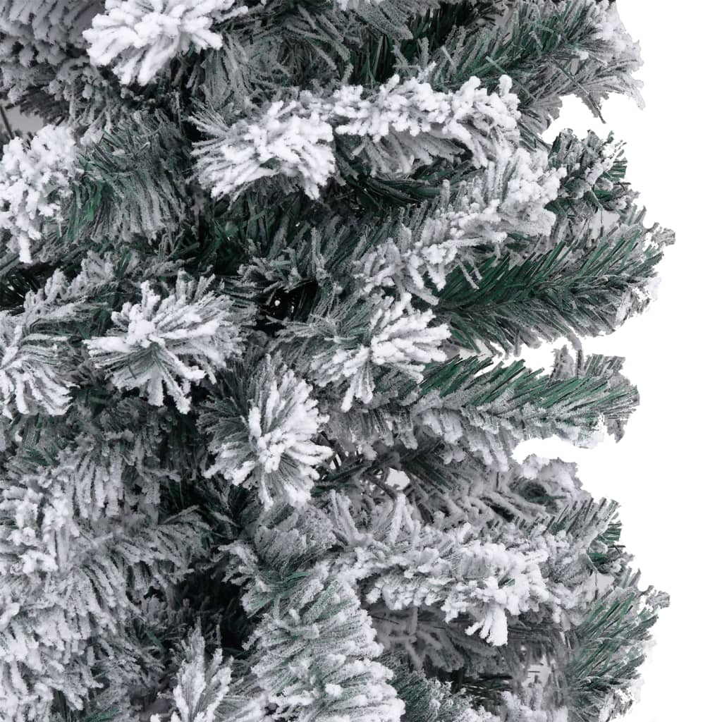 vidaXL Slim Christmas Tree with LEDs&Flocked Snow Green 82.7" PVC