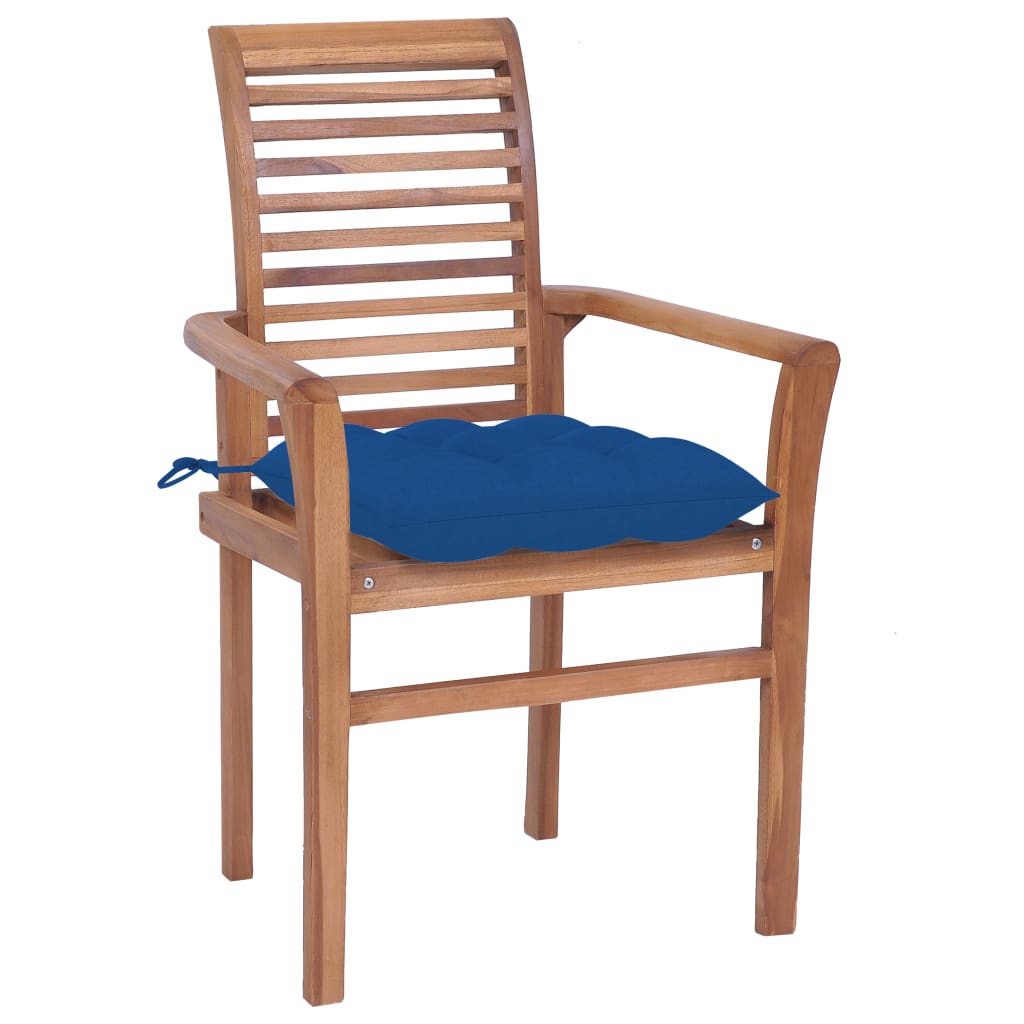 vidaXL Dining Chairs 8 pcs with Blue Cushions Solid Teak Wood