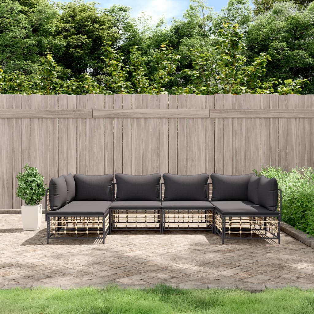 vidaXL 6 Piece Patio Lounge Set with Cushions Anthracite Poly Rattan