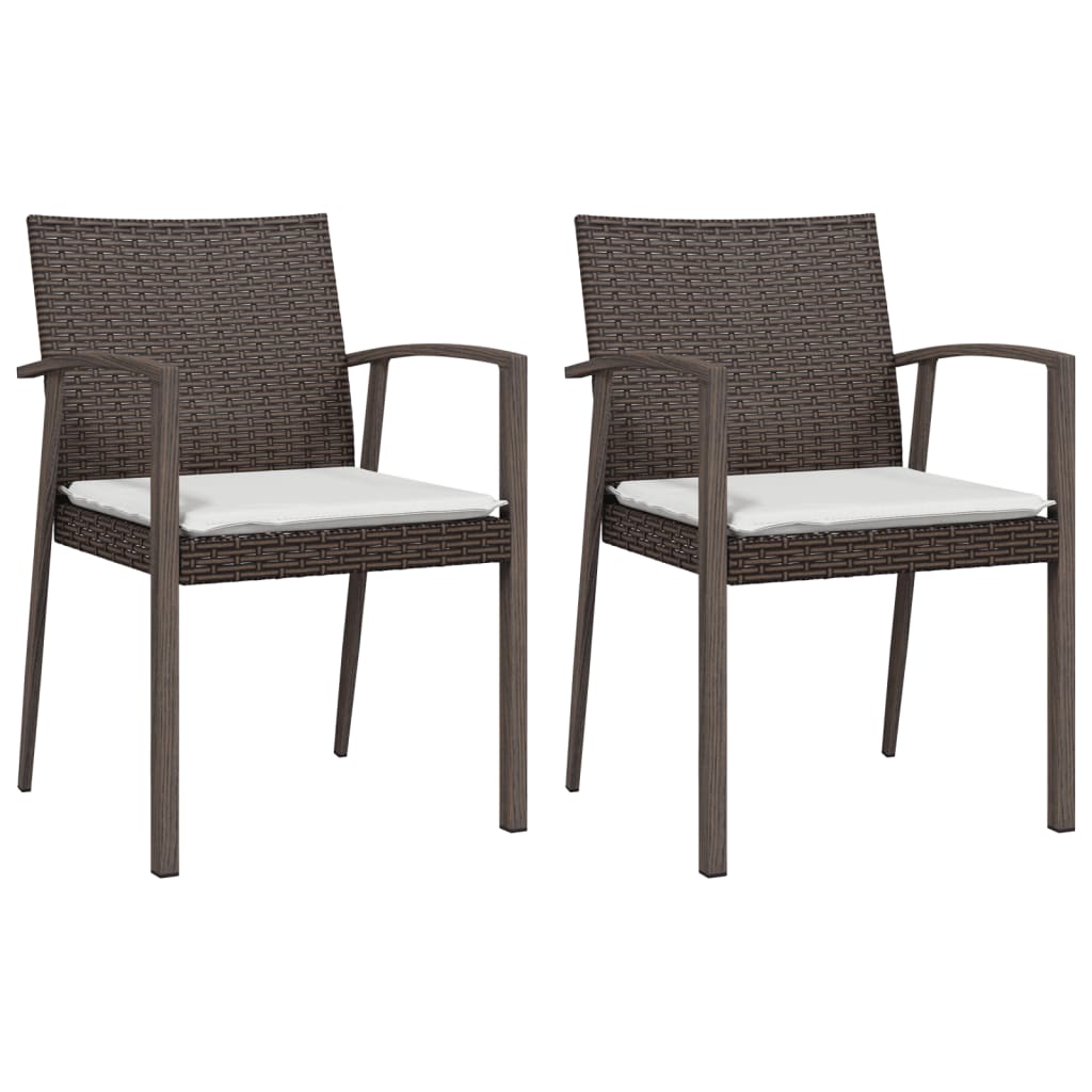 vidaXL Patio Chairs with Cushions 2 pcs Brown 22.2"x22.4"x32.7" Poly Rattan