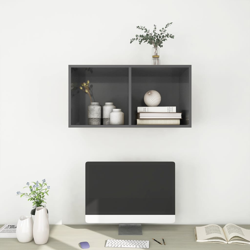 vidaXL Wall-mounted TV Stand High Gloss Gray 14.6"x14.6"x28.3" Engineered Wood