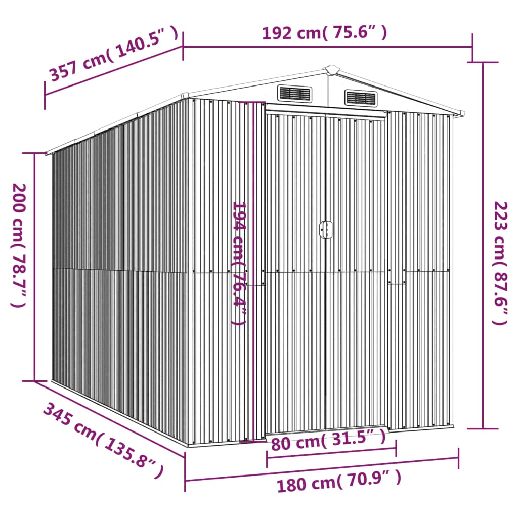 vidaXL Garden Shed Dark Brown 75.6"x140.6"x87.8" Galvanized Steel