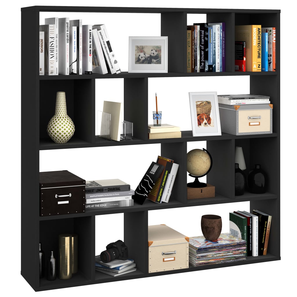 vidaXL Room Divider/Book Cabinet Black 43.3"x9.4"x43.3" Chipboard