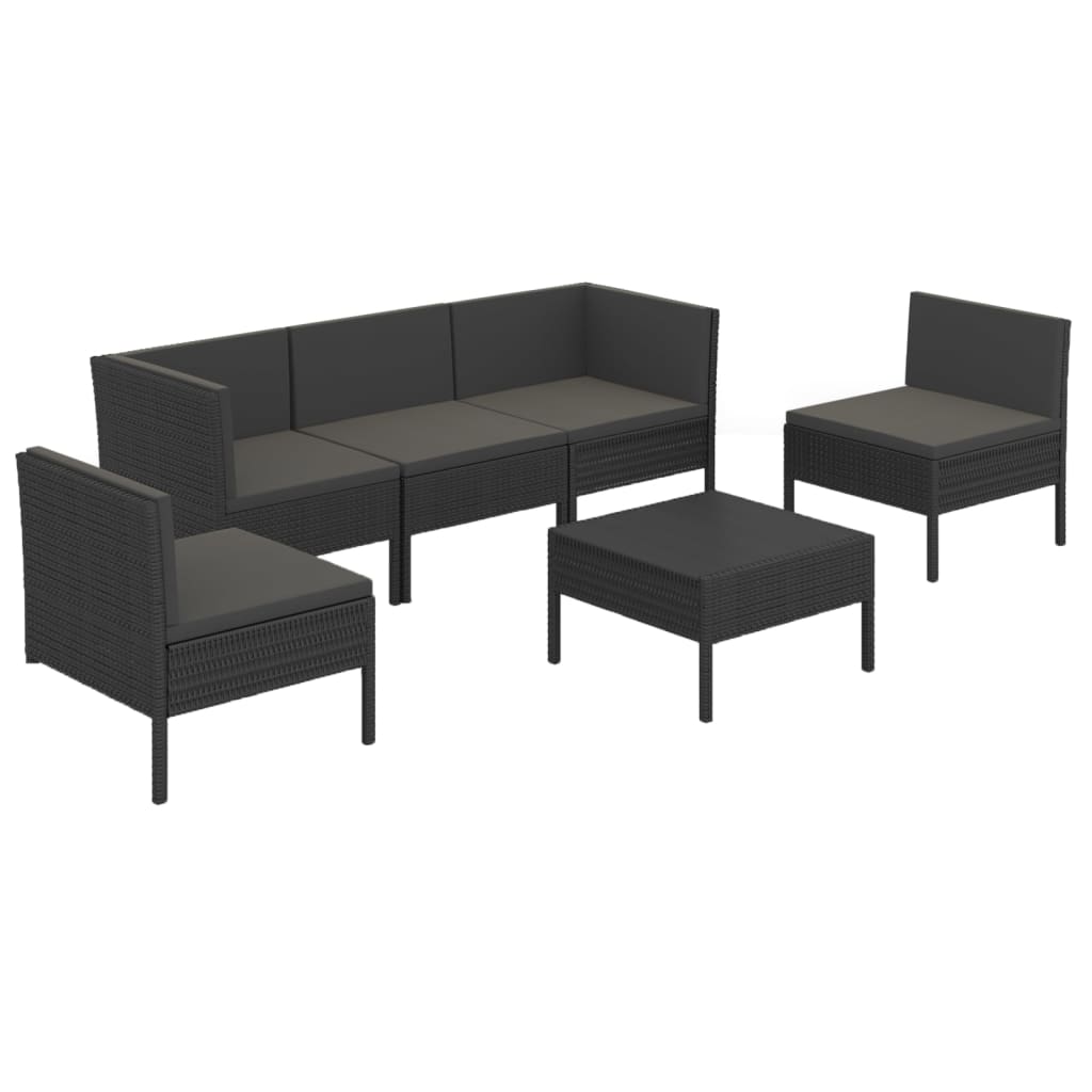 vidaXL 6 Piece Patio Lounge Set with Cushions Poly Rattan Black