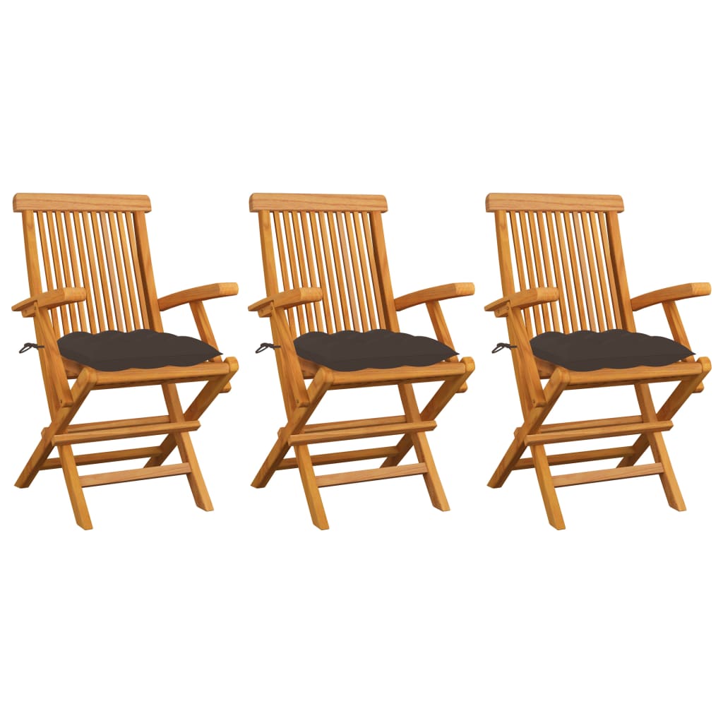 vidaXL Patio Chairs with Taupe Cushions 3 pcs Solid Teak Wood