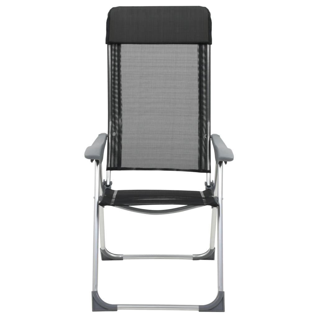 vidaXL Folding Camping Chairs 2 pcs Black Aluminum