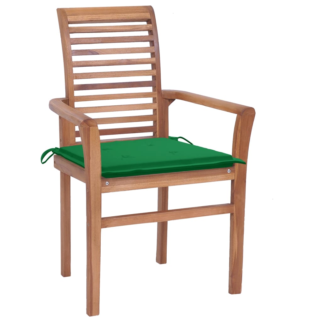 vidaXL Dining Chairs 6 pcs with Green Cushions Solid Teak Wood