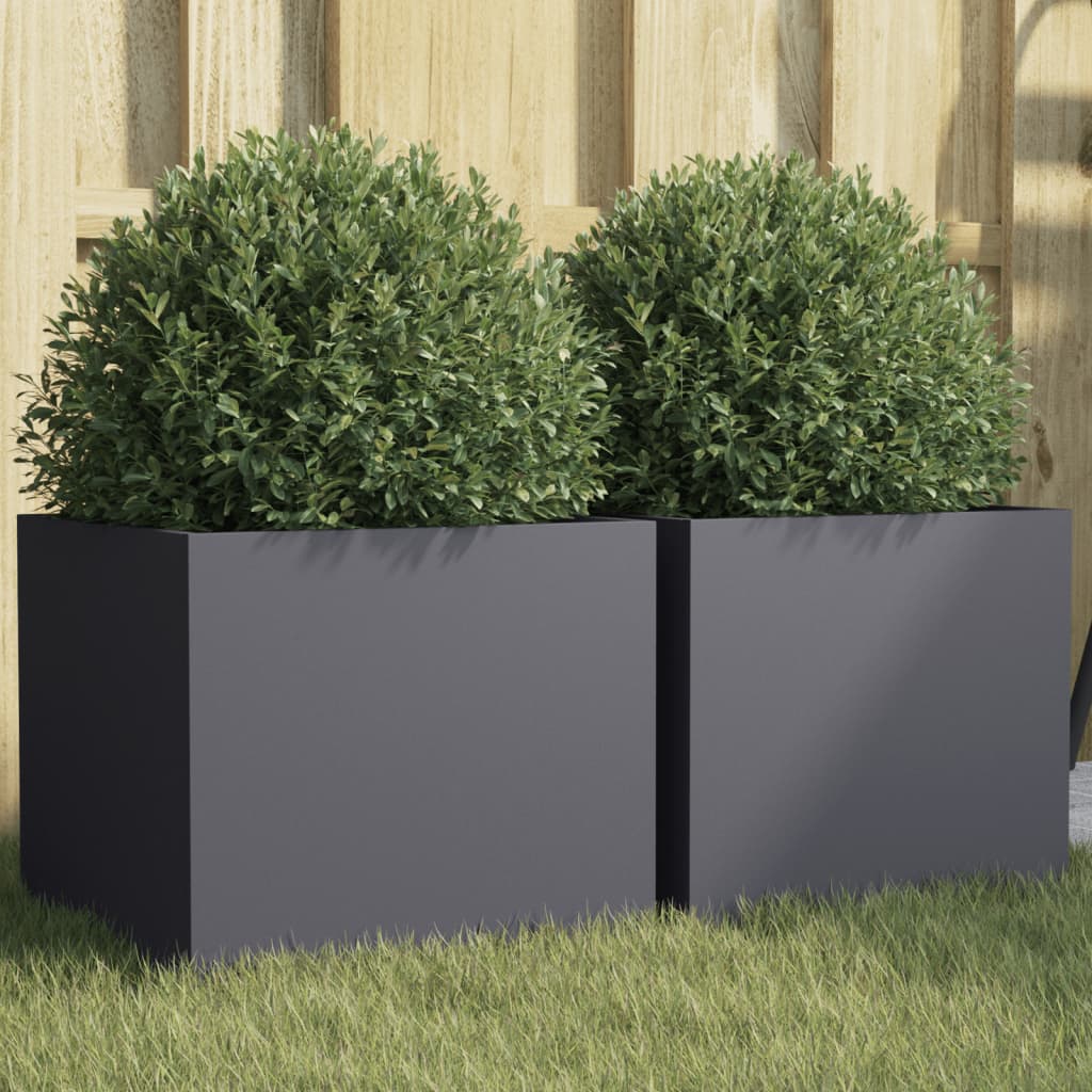 vidaXL Planters 2 pcs Anthracite 12.6"x11.8"x11.4" Cold-rolled Steel