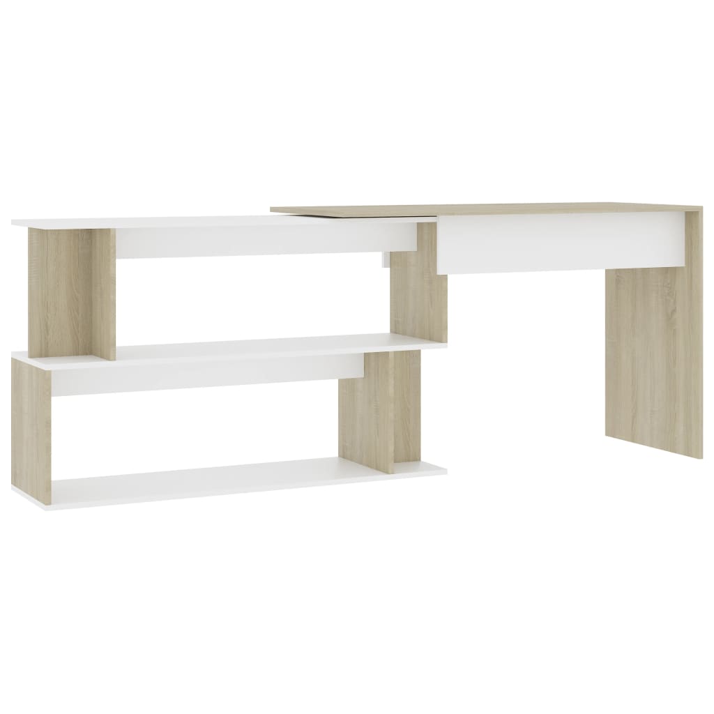 vidaXL Corner Desk White and Sonoma Oak 78.7"x19.7"x29.9" Chipboard