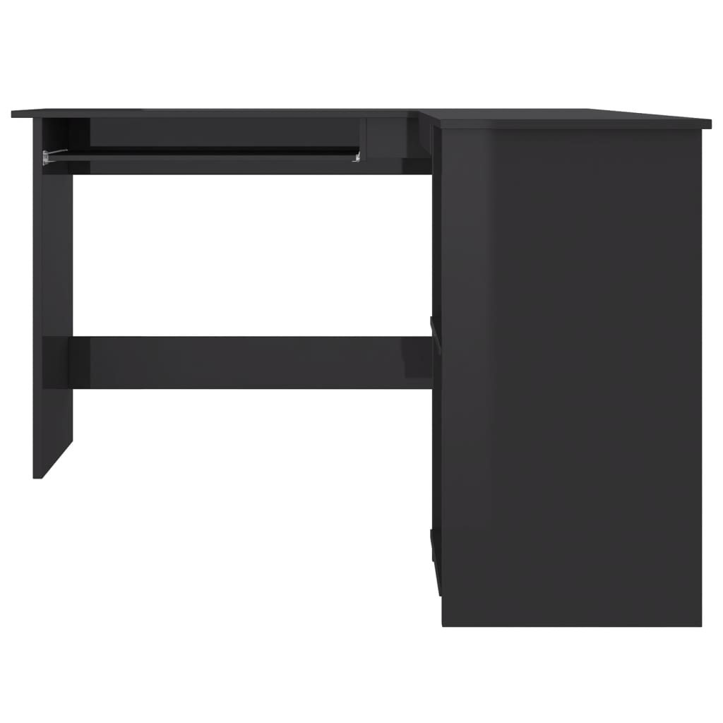 vidaXL L-Shaped Corner Desk High Gloss Black 47.2" x 55.1" x 29.5" Engineered Wood