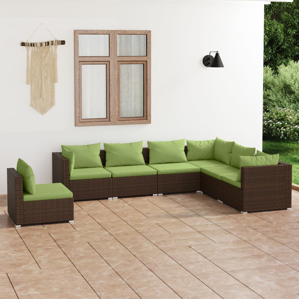 vidaXL 7 Piece Patio Lounge Set with Cushions Poly Rattan Brown