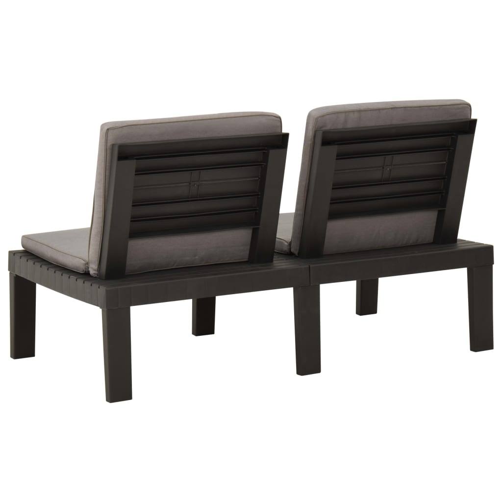 vidaXL Patio Lounge Benches with Cushions 2 pcs Plastic Gray