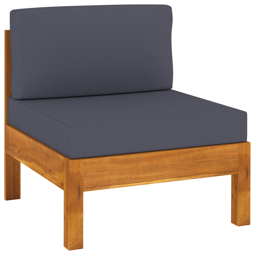 vidaXL Middle Sofa with Dark Gray Cushions Solid Acacia Wood