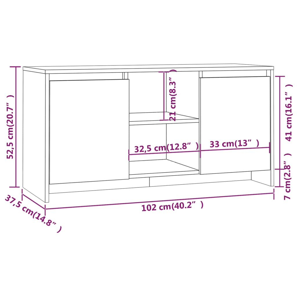 vidaXL TV Stand Gray Sonoma 40.2"x14.8"x20.7" Engineered Wood