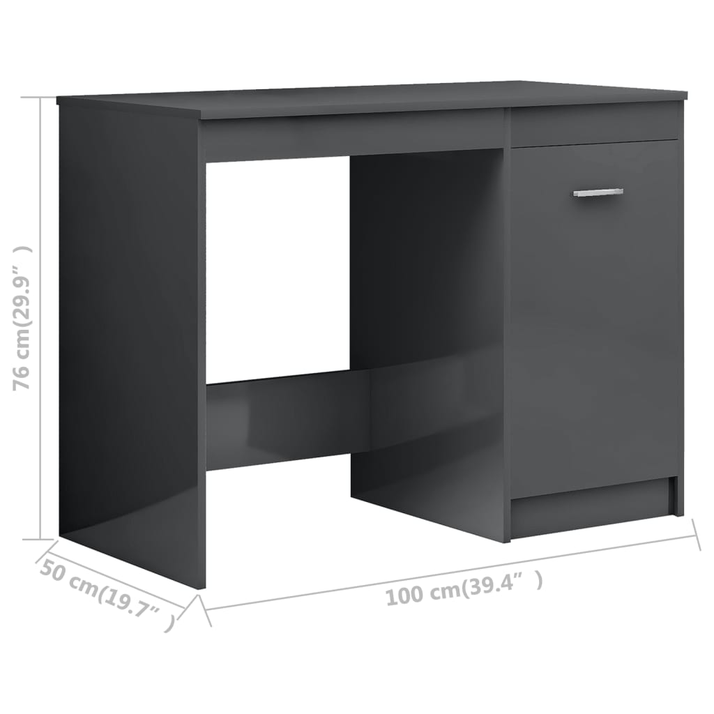 vidaXL Desk High Gloss Gray 39.4"x19.7"x29.9" Chipboard