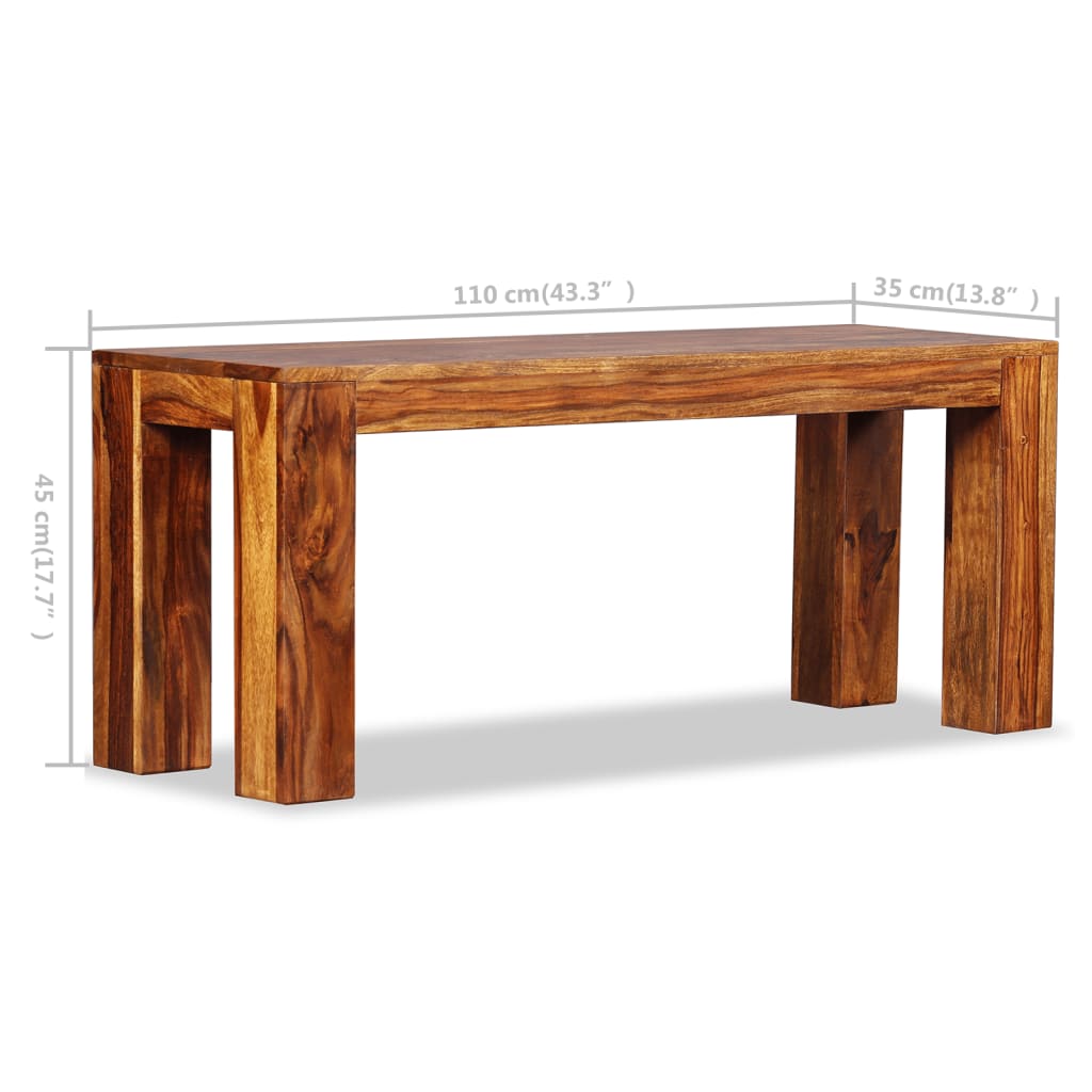 vidaXL Bench Solid Sheesham Wood 43.3"x13.8"x17.7"