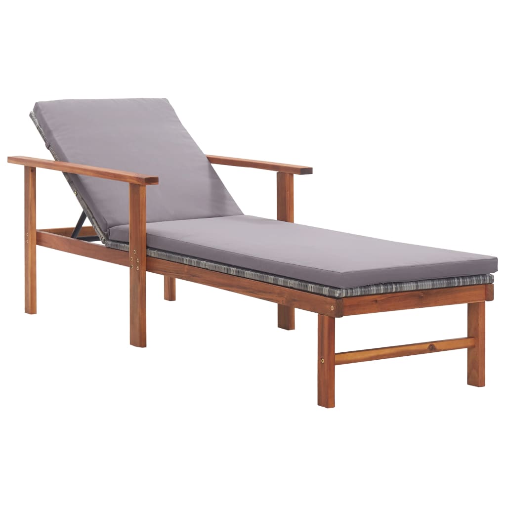vidaXL Sun Lounger with Cushion Poly Rattan and Solid Acacia Wood Gray
