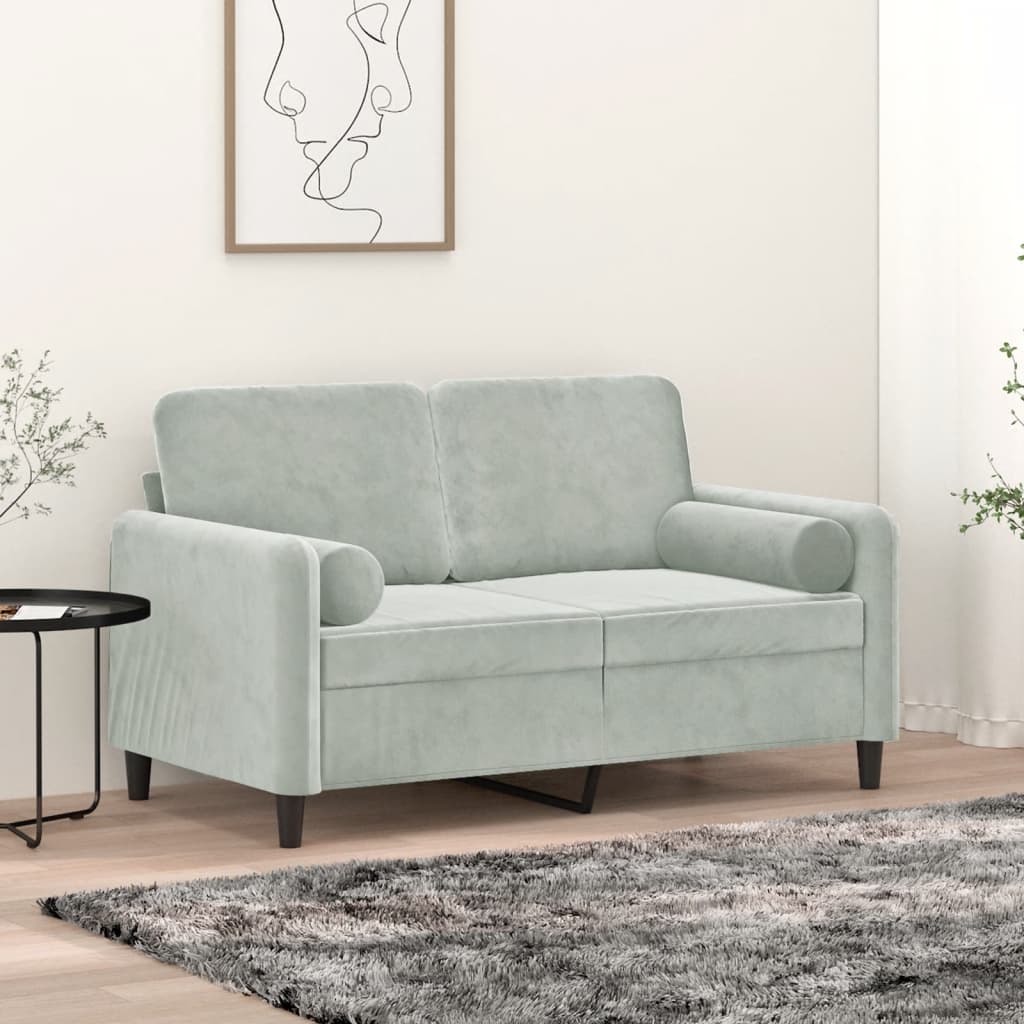 vidaXL 2-Seater Sofa with Throw Pillows Light Gray 47.2" Velvet