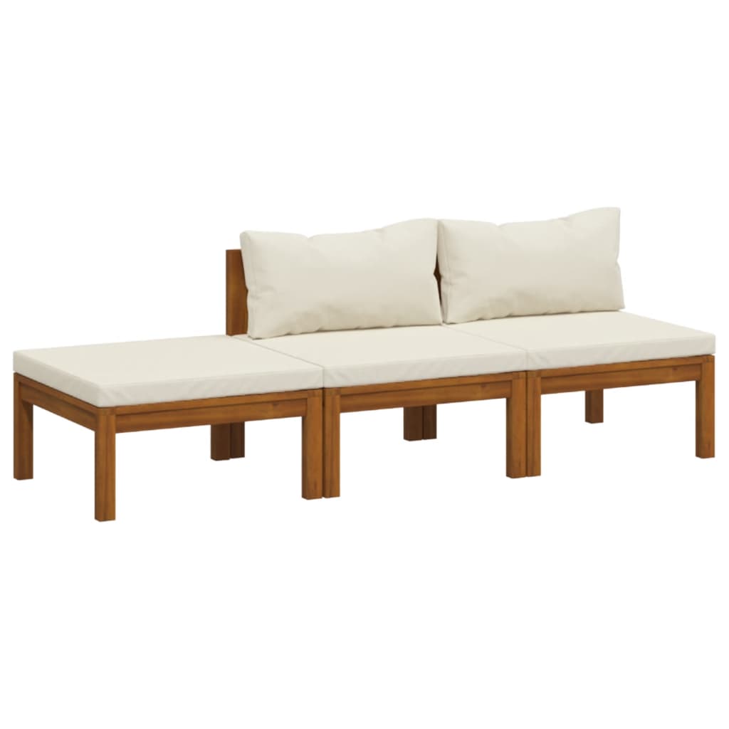 vidaXL 3 Piece Patio Lounge Set with Cream Cushion Solid Acacia Wood