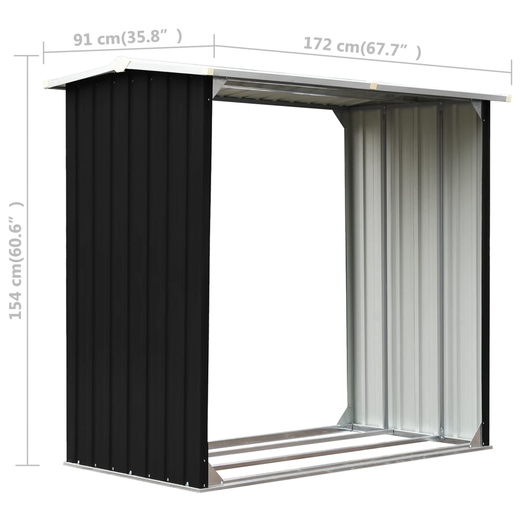 vidaXL Log Storage Shed Galvanized Steel 67.7"x35.8"x60.6" Anthracite