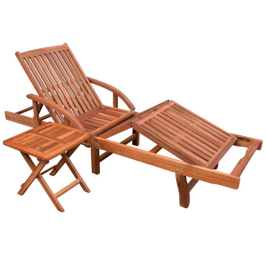 vidaXL Sun Lounger with Table Solid Acacia Wood