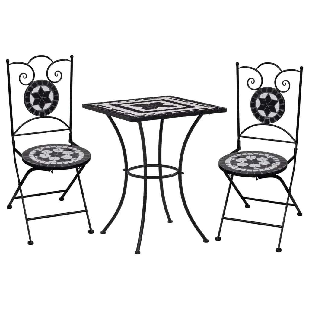 vidaXL 3 Piece Mosaic Bistro Set Ceramic Tile Black and White