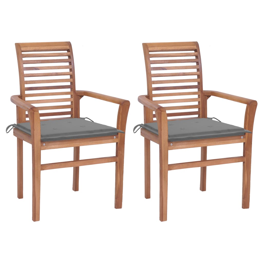 vidaXL Dining Chairs 2 pcs with Gray Cushions Solid Teak Wood