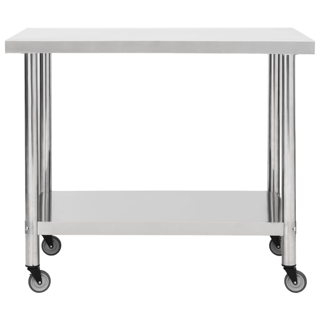 vidaXL Kitchen Work Table with Wheels 39.4"x17.7"x33.5" Stainless Steel