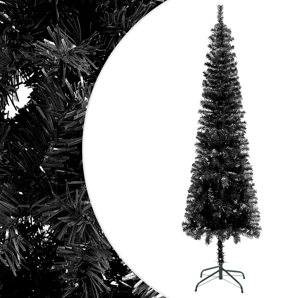 vidaXL Slim Pre-lit Christmas Tree Black 70.9"