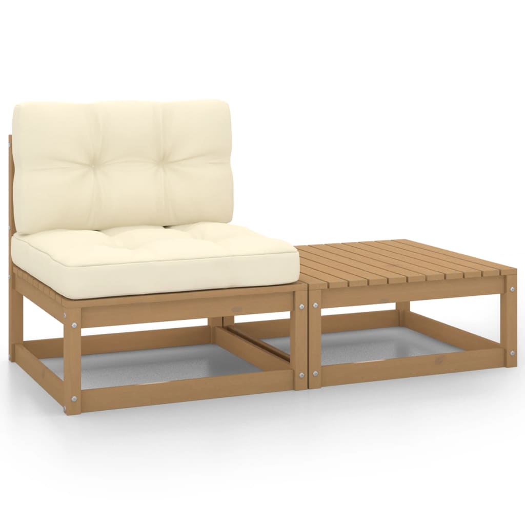 vidaXL 2 Piece Patio Lounge Set with Cushions Honey Brown Pinewood