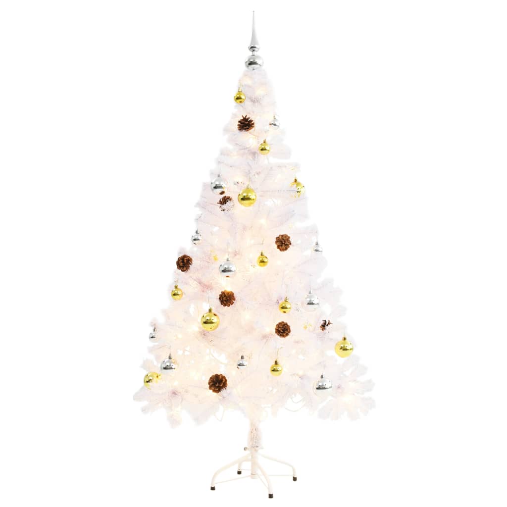 vidaXL Artificial Pre-lit Christmas Tree with Baubles White 5 ft