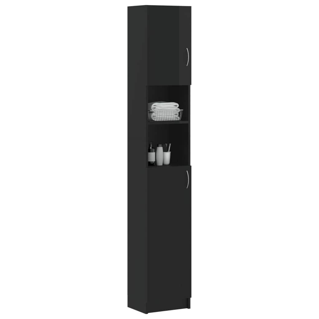 vidaXL Bathroom Cabinet High Gloss Black 12.6"x10"x74.8" Engineered Wood